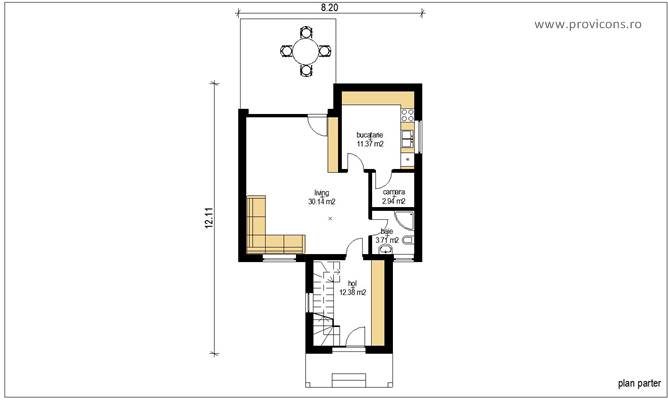 Plan-parter-proiect-casa-mica-cu-mansarda-din-lemn-argentina