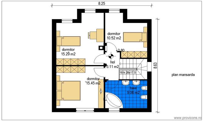 Plan-mansarda-proiect-casa-cu-mansarda-cu-3-dormitoare-dorin